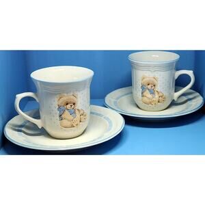 Vintage Tienshan Country Bear Tea Cup & Saucer Set For 2 Theodore Teddy